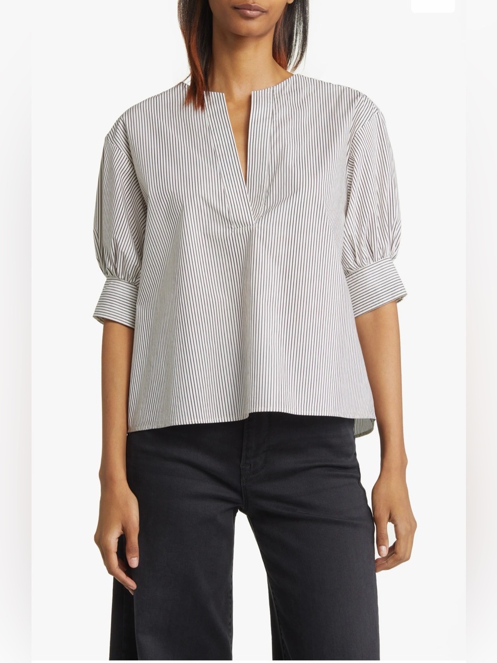 FRAME The Striped Popover Top Pinstripe Cotton Blouse S